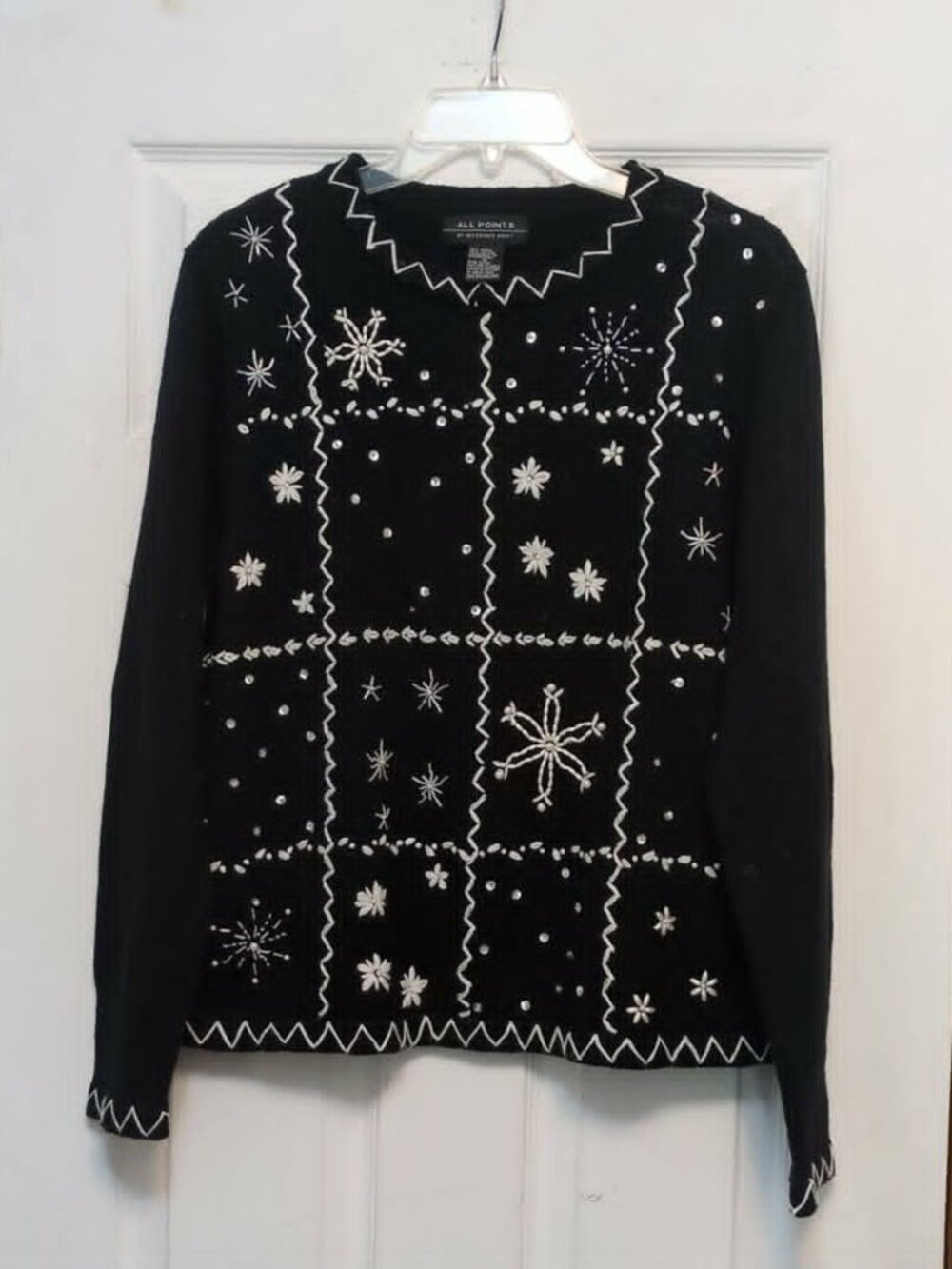 Vintage All Points Novelty Holdiay Sweater Sz M Snowflake Winter Whimsical Festi